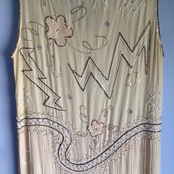 Vintage Flapper Dress Beaded Silk 90's 20's Shift - Picture 5 of 5